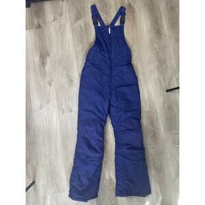 Lands’ End Kids Grow-A-Long‎ Navy Snow Bibs Sz 14 Warm Ski Pants Purple Lining